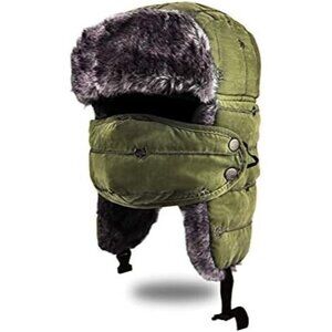 Men's Army green Trapper Hat, Winter Warm Trooper Hats with Ear Flaps and Mask